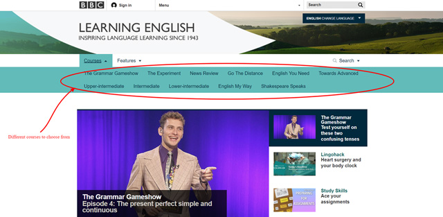 screenshot of BBC Learning English website