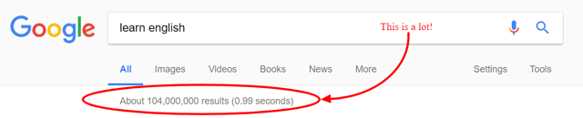 screenshot of learning english from Google search