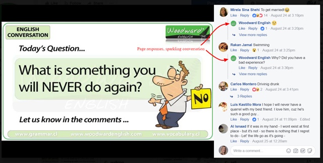 Woodward English Facebook post and comments