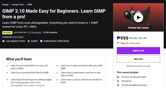 Learn GIMP from a pro Udemy course