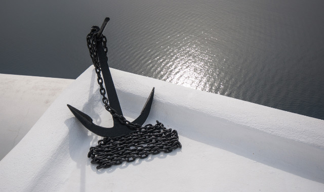 black anchor with long chain