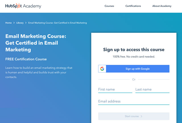 free email marketing course by HubSpot