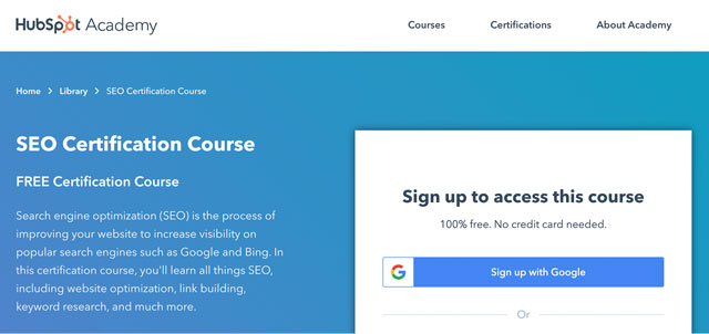 HubSpot’s SEO Certification Course sign-up page