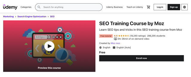 Udemy’s SEO Training Course by Moz enrollment page