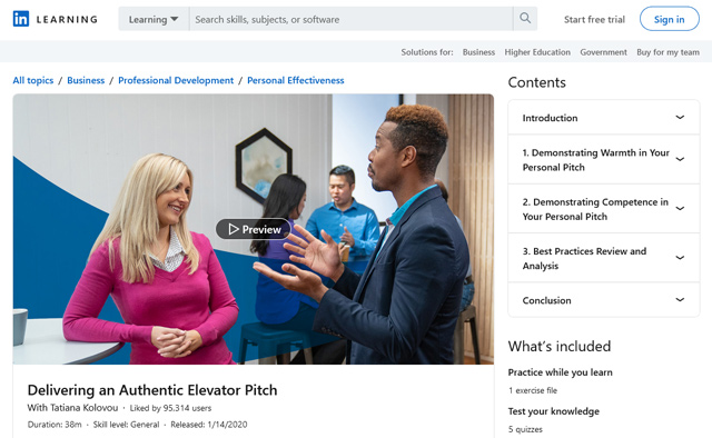 LinkedIn’s course on delivering an authentic elevator pitch