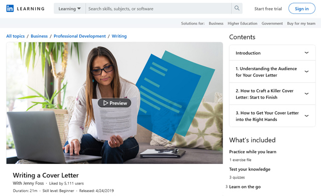 LinkedIn’s course on writing a cover letter by Jenny Foss