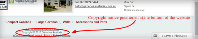 copyright notice positioned at the bottom of the website