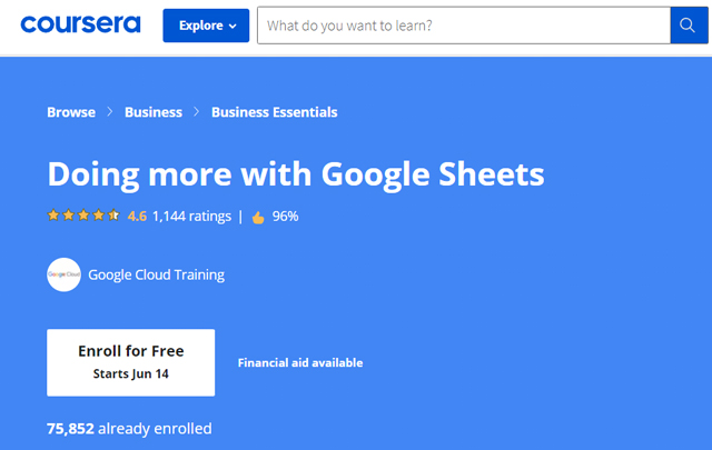 screenshot of Doing More with Google Sheets online course