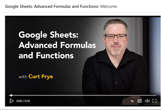 screenshot of Google Sheets LinkedIn Learning course
