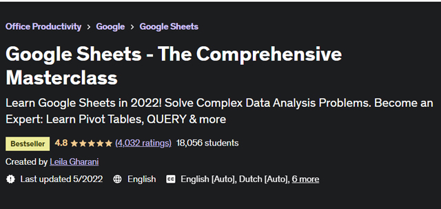 screenshot of Google Sheets Udemy course