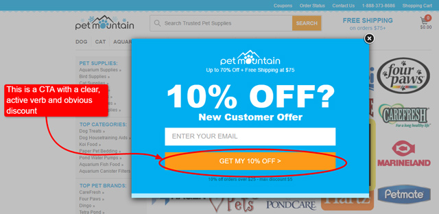 CTA with clear, active verb and obvious discount