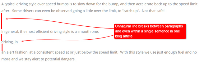 unnatural line breaks between paragraphs