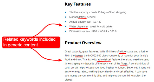 related keywords included in generic content