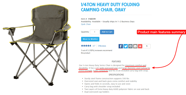 1/4-ton heavy duty folding camping chair, gray