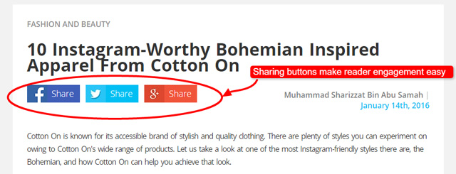 sharing buttons make reader engagement easy