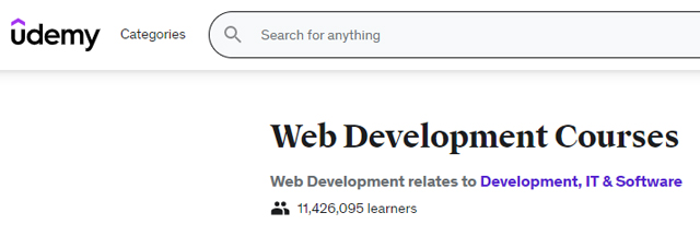 number of web development course learners at Udemy