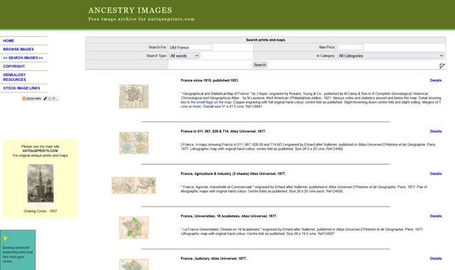 screenshot of Ancestry Images home page
