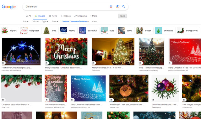Google results when searching for Christmas images
