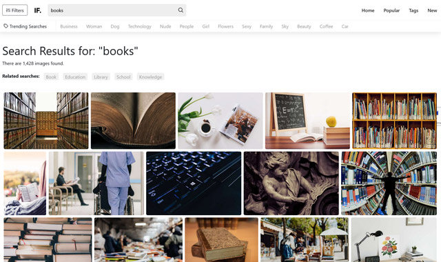 images of books in Image Finder website