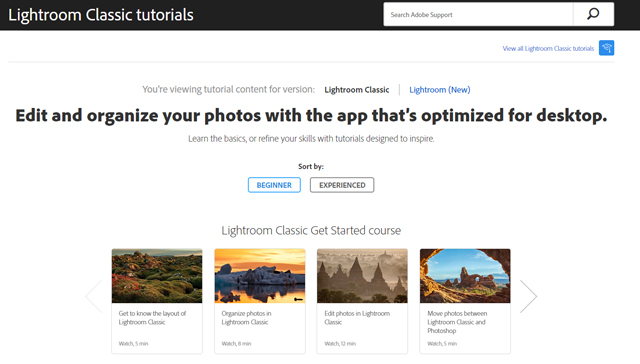 Adobe’s Lightroom tutorials website