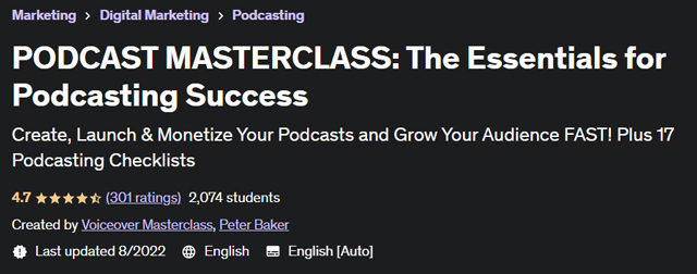 Udemy PODCAST MASTERCLASS: The Essentials for Podcasting Success