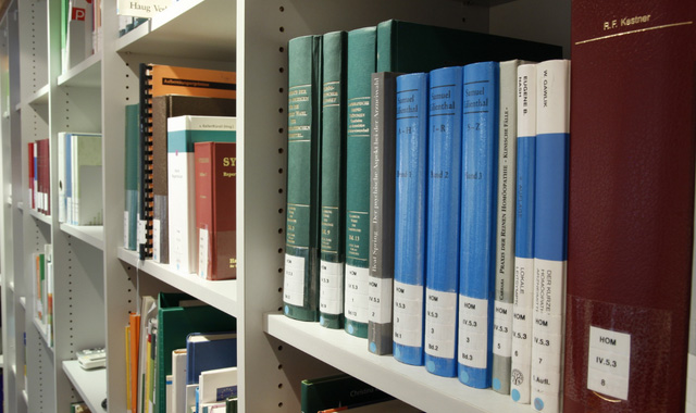 book shelf with different science books