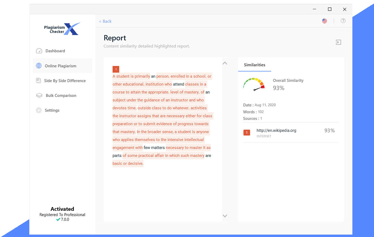 screenshot of Plagiarism Checker X