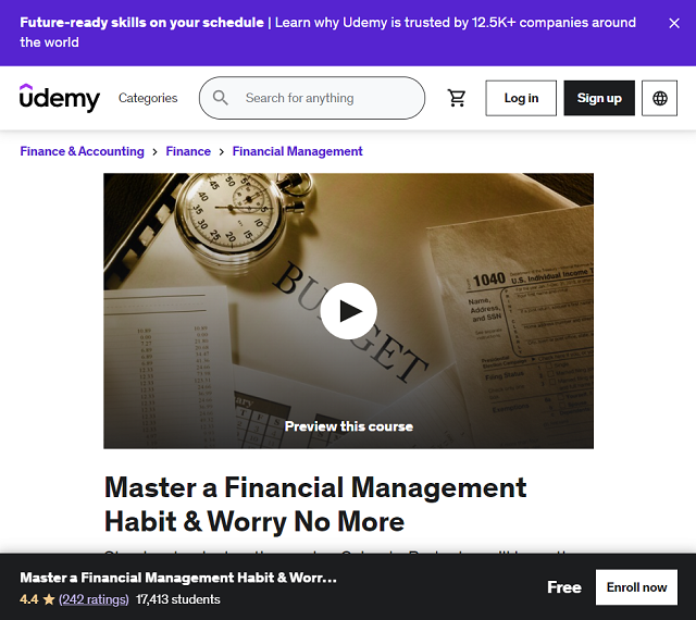 homepage of Master a Financial Management Habit & Worry No More course