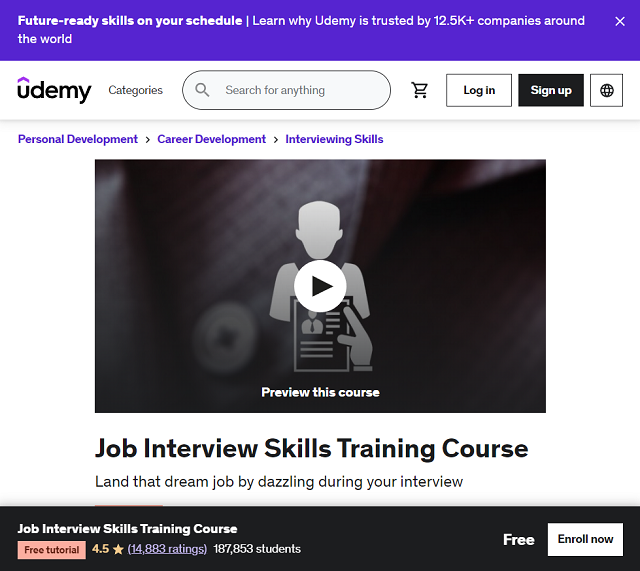 homescreen of Job Interview Skills Training Course 