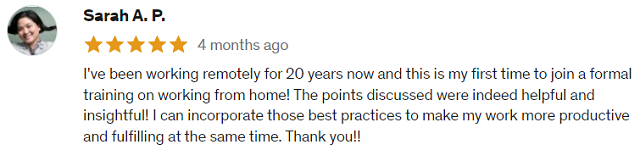 positive testimonial from Sarah A.P. 