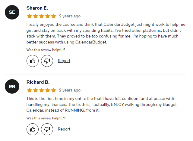 positive student testimonials from Sharon E. and Richard B. 