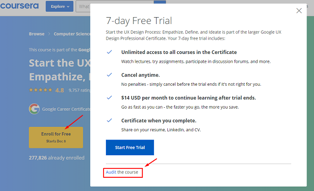 steps to audit a course on Coursera