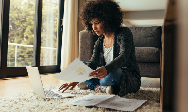 African woman working from home