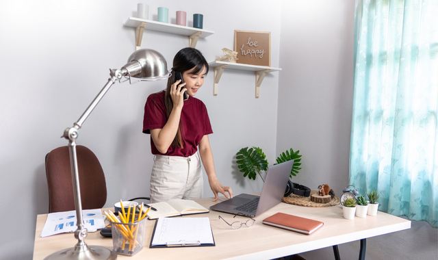 woman in work desk working