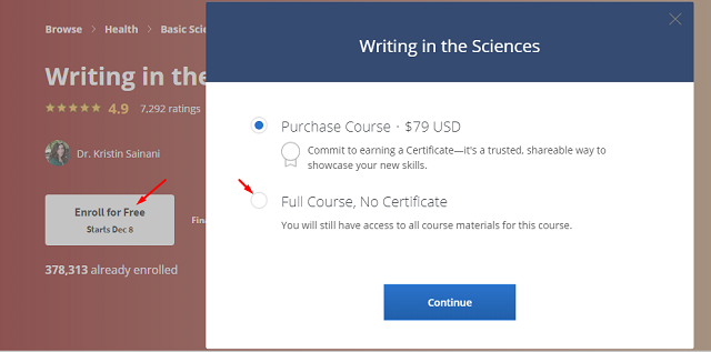 steps for enrolling for a full course with no certificate