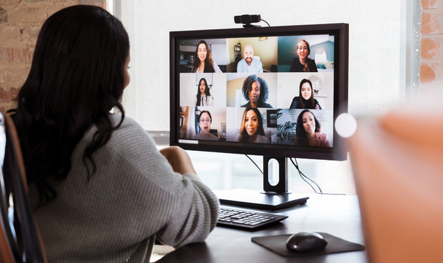 woman meets with colleagues during virtual meeting