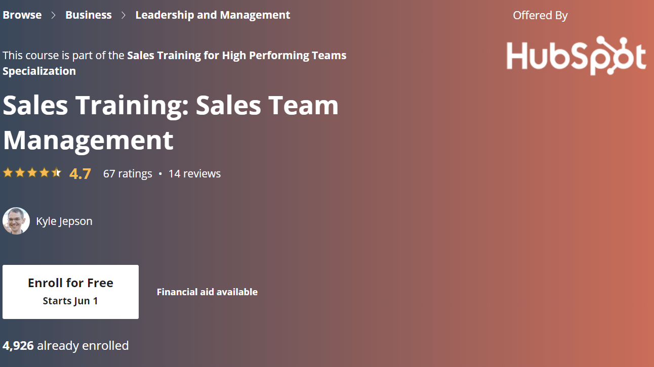 Coursera sales team management training