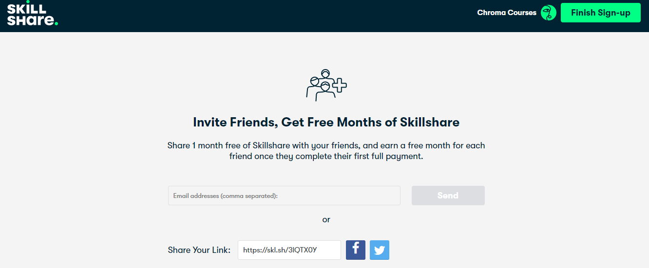 Skillshare referrals page