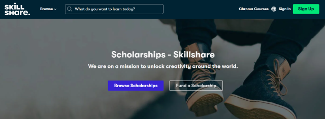 Skillshare scholarships page