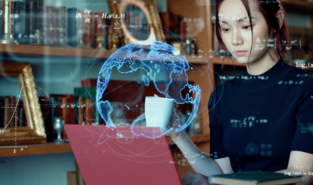 asian woman busy working technology science