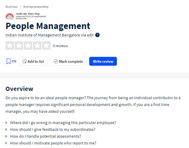 overview of the “People Management” course