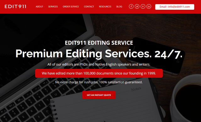 screenshot of edit911.com service page