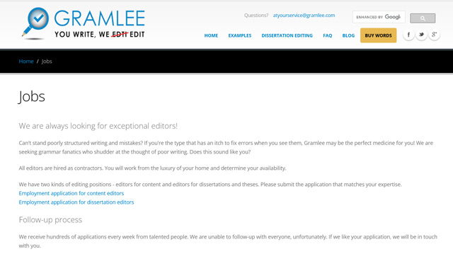 screenshot of gramlee.com service page