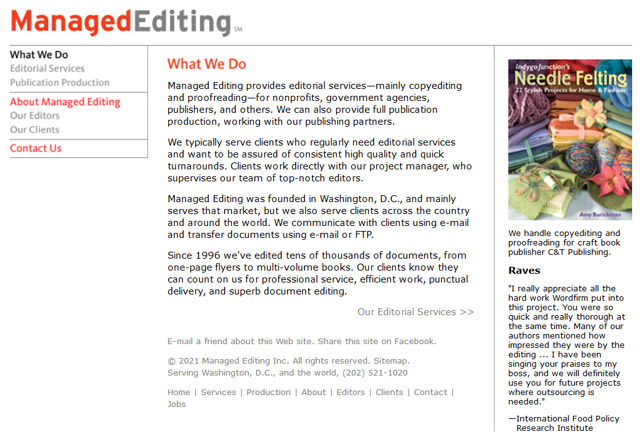 screenshot of managedediting.com service page