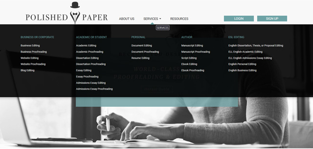 screenshot of polishedpaper.com service page