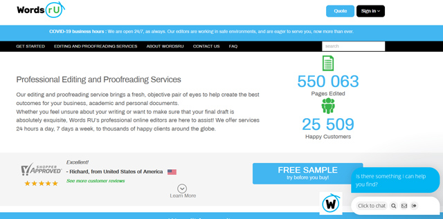 screenshot of wordsru.com service page