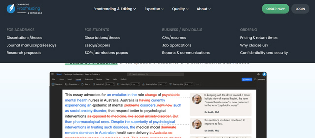 screenshot of proofreading.org service page