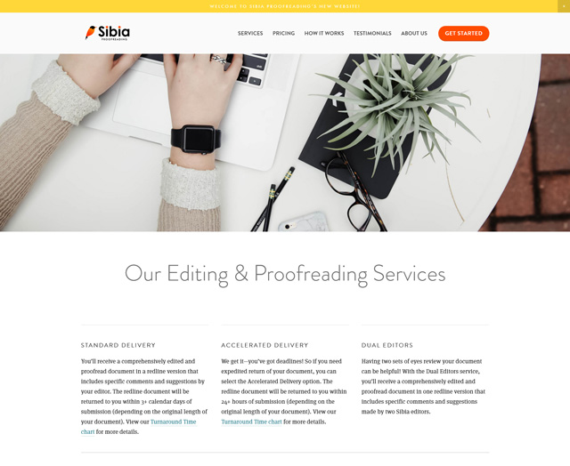 screenshot sibiaproofreading homepage