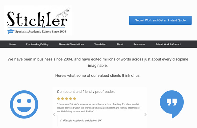 screenshot of sticklerproofreading.com service page