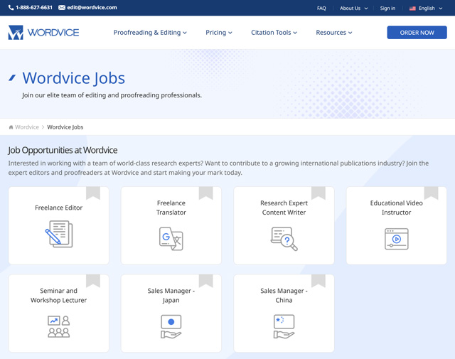 screenshot of wordvice.com service page